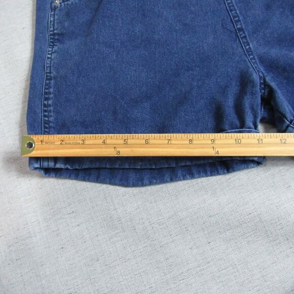 VTG Xhilaration Jean Overall Shorts Shortalls Women 11 Blue Denim Back Patch Y2K - Picture 7 of 12